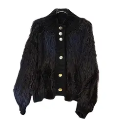 Autumn Winter Lazy Wind Sweater Women2026 New Fashion Loose Casual Knitwear Coat Lmitation Mink Velvet Cardigan Outerwear Female