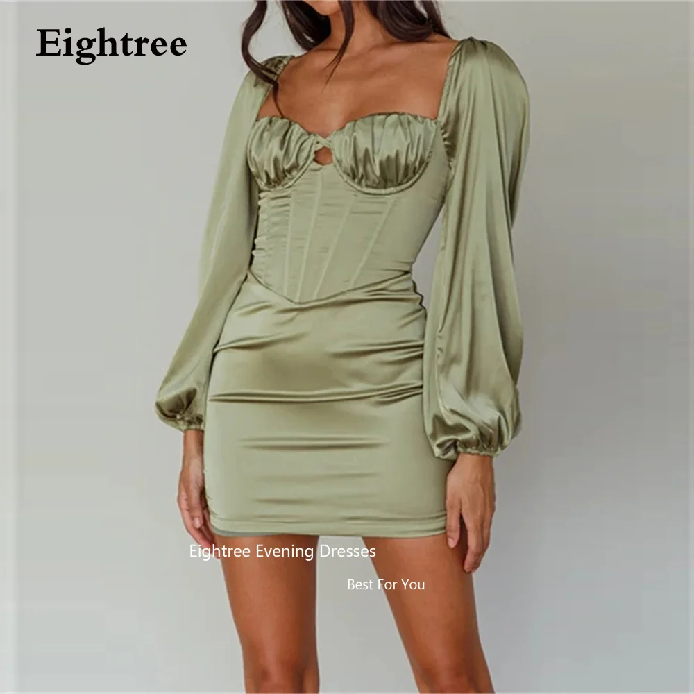 

Eightree Modern Satin Prom Dresses Long Sleeves Strapless Mini Short Backless Party Dresses Vestido De Fiesta Elegante Para Muje