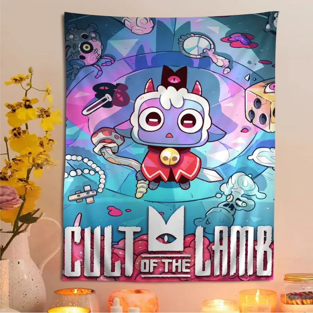 Cult of The Lamb Video Game Anime Tapestry Hanging Tarot Hippie Wall Rugs Dorm Home Decor