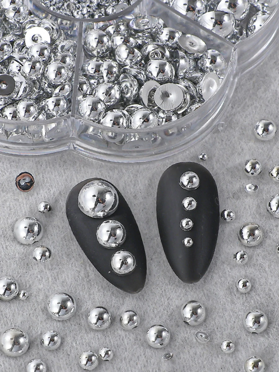 2000 sztuk/pudło złoto srebro biały różowy beżowy perłowy zdobienie paznokci dekoracje, pudełko w kształcie kwiatu, półokrągłe perły akcesoria do paznokci DIY