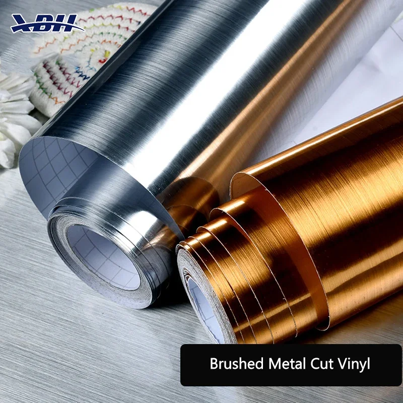 

BHUNITY 4ft*164ft Brushed Mirror Gold Silver Metallic Self Adhesive Decoration Vinyl Sticker Film for Cutting Plotter