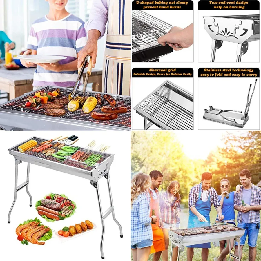

Barbecue Charcoal Grill Stainless Steel Folding Portable BBQ Tool Kits for Outdoor Cooking Camping Hiking Picnics Tailgating Ba