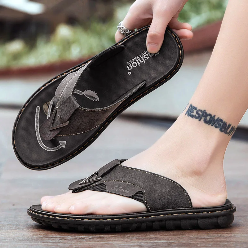 Flip-Flops Summer Classic High-Quality Fashion Soft-Sole Non-Slip Comfort Breathable Light Outdoor Men's Casual Walking Slippers image 4