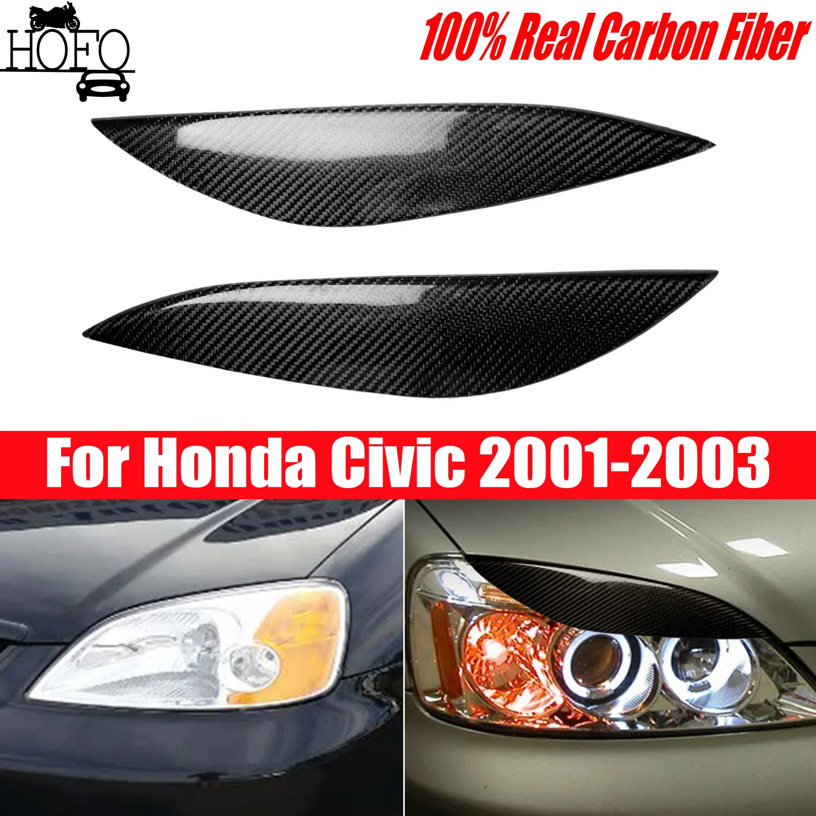 

Для Honda Civic из углеродного волокна, накладка на переднюю фару для бровей и век 2001-2003 2002 г.