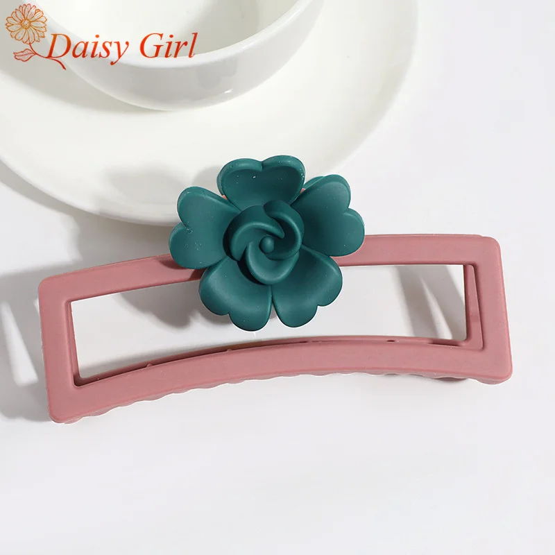 New Simple Fashionable Large Flower Rectangular Contrasting Color Grab Clip Versatile Hair Shark Clip Hair Accessories