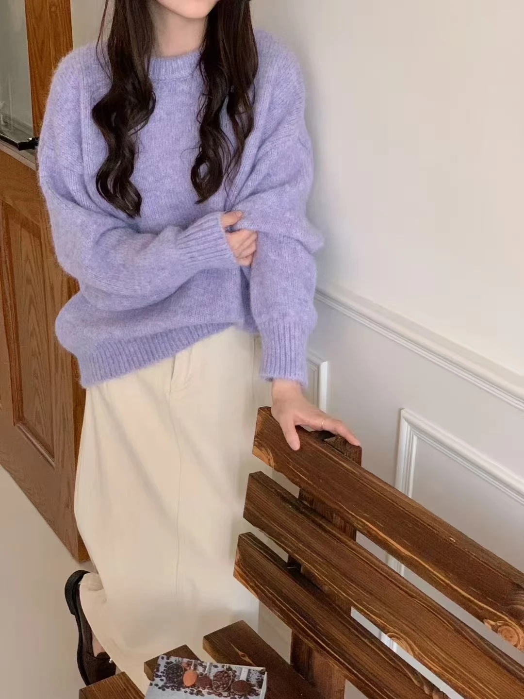 ソフトニット無地セーター オルダー スベ カジュアル スレ ラウンドネック 暖かいフェイス アウターウェア レディース 快適ニットウェア