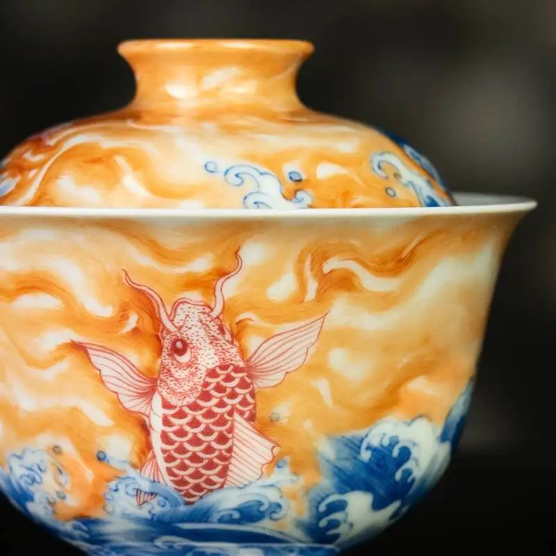 Holy Mountain Jingdezhen Blue And White Porcelain Set With Hand-Painted Chinese Style Covered Bowl Cup For Brewing Tea
