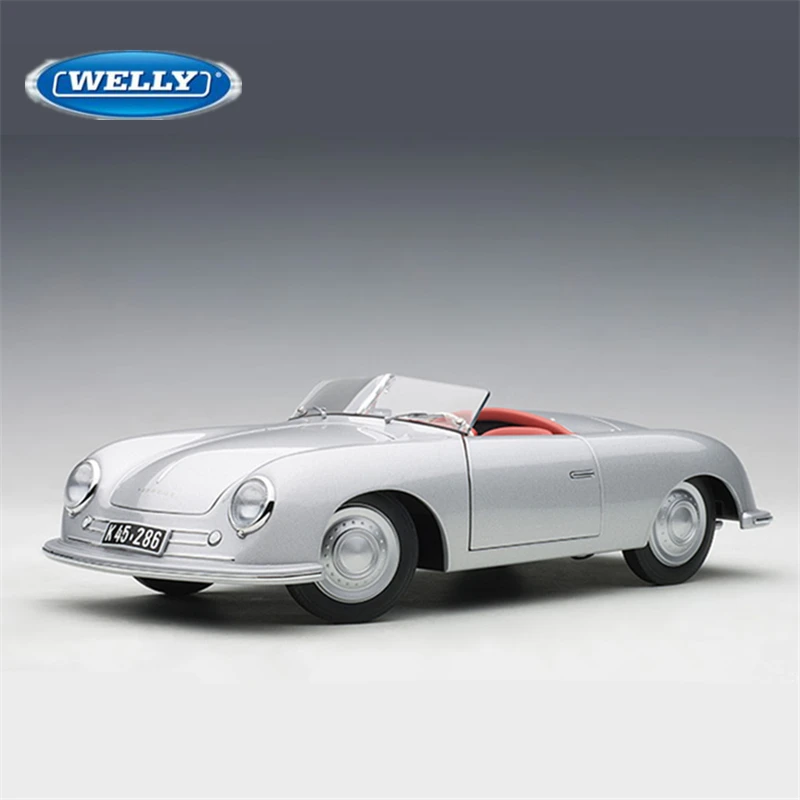 WELLY 1:24 Porsche 356 No. 1 Roadster Alloy Retro Old Race Car Model Diecast Metal Toy Sports Car Model Simulation Children Gift