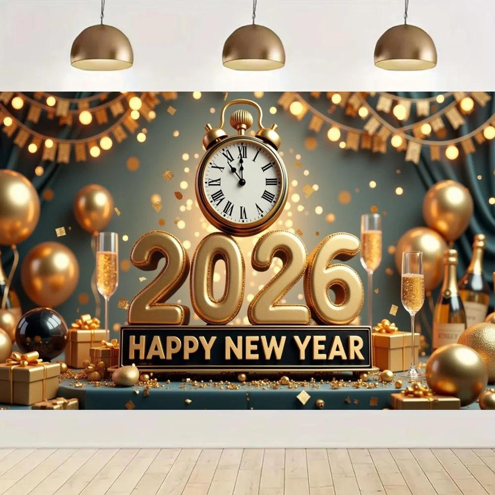 Goldenes 2026-Frohes Neues Jahr, Mottoparty-Hintergrund, Banner, Neujahr, Feiern, Familie, Party-Dekoration, Foto-Hintergrund-Dekoration