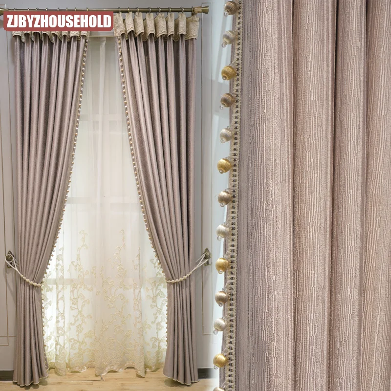 French Jacquard Curtains for Living Room Bedroom Light  Scandinavian Modern High-precision Solid Color Minimalist  Pink Girl