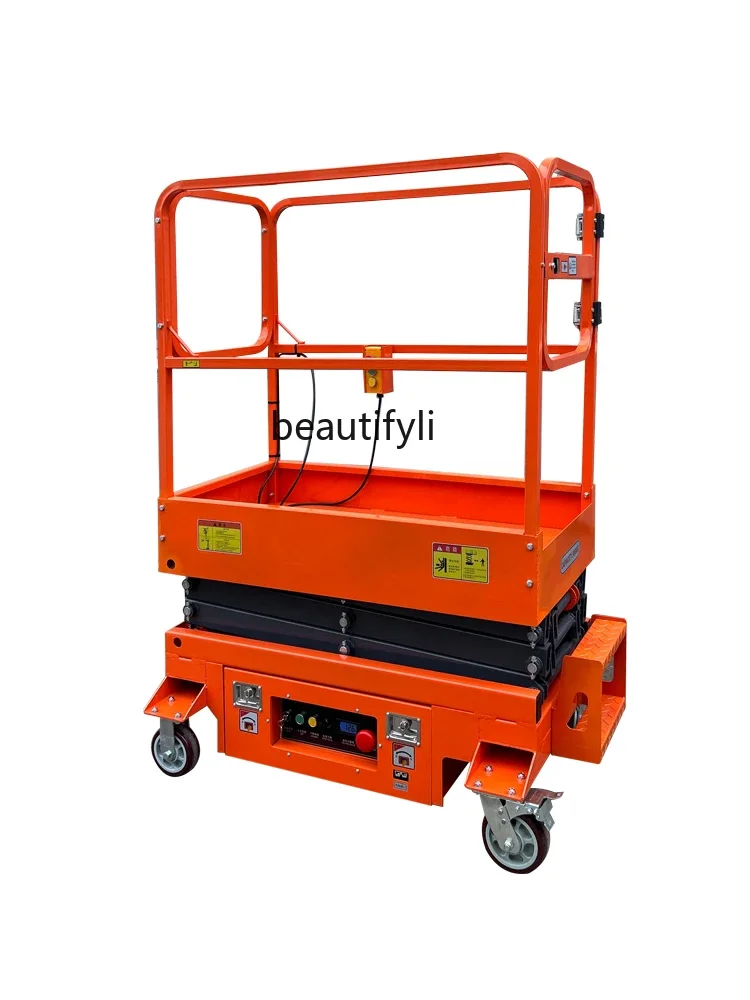 Small Lift Platform Mobile Hydraulic Scissor Electric Hydraulic Aerial Cage Hand Push Mini Storage Machine