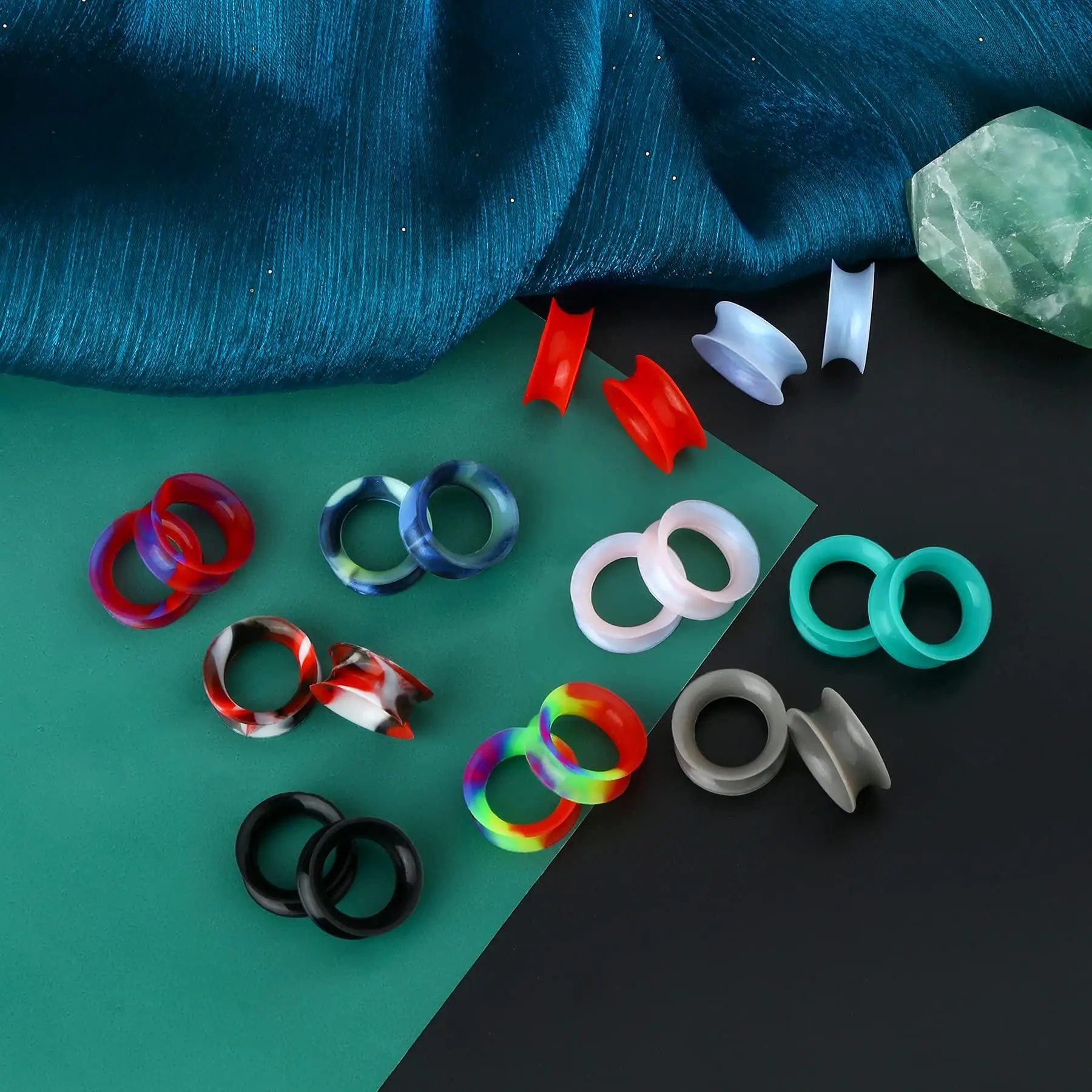 2pcs/20pcs Silicone Flexible Thin Double Flared Flesh Tunnel Plug Piercing Hollow Ear Gauge Expander Stretcher Piercing Jewelry