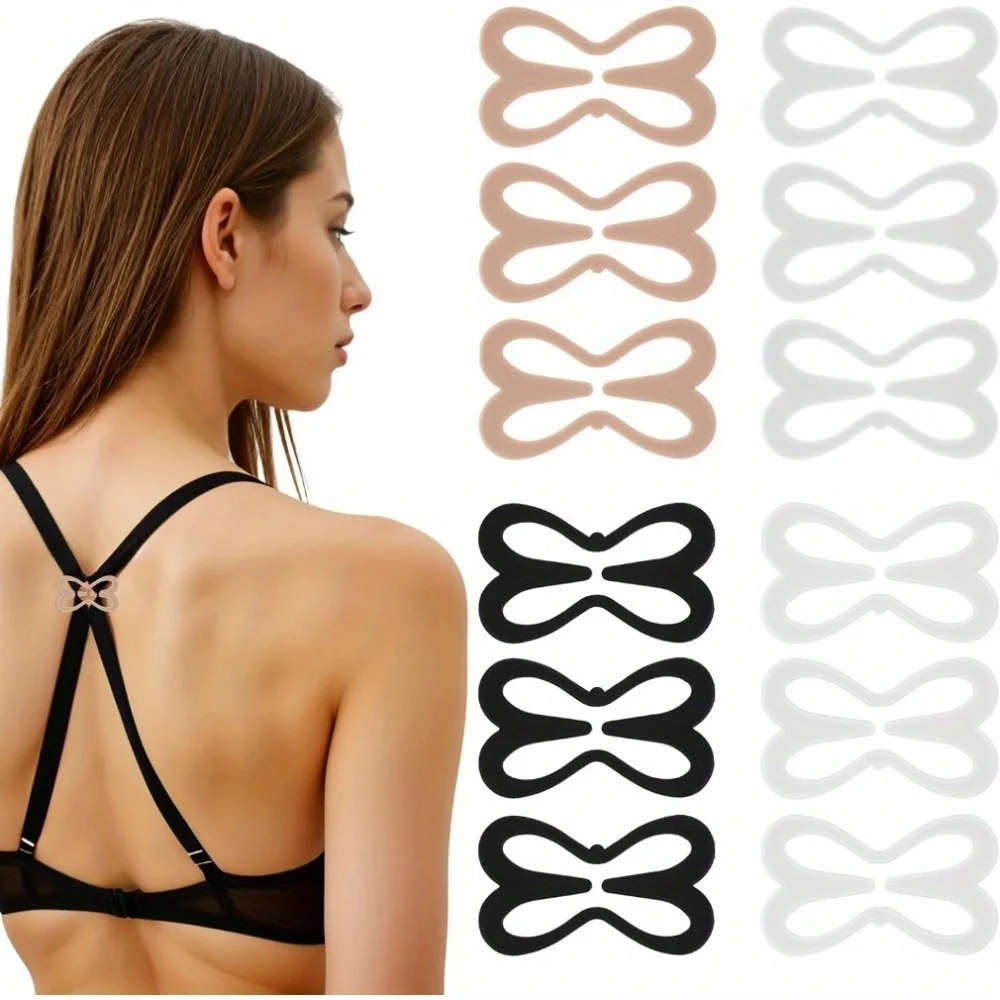 12-Piece Anti-Slip Bra Strap Supports for Racing Back Bras - Adjustable, Secure Fit, Black, Beige, White, Clear -Casual Wear.