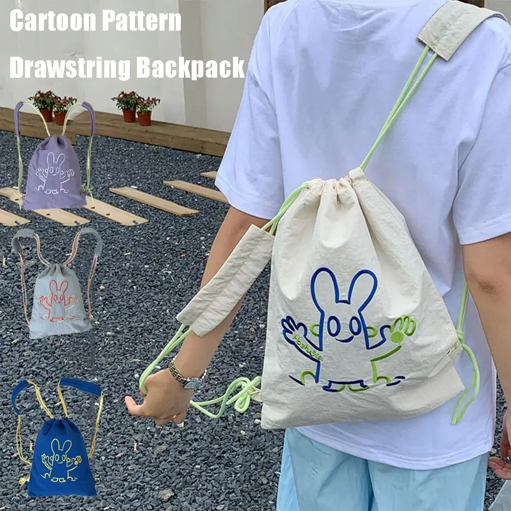 

Large Capacity Cartoon Pattern Backpack Lightweight Nylon Fitness Shoulder Bag Korean Style Badminton Drawstring Fitness Bag