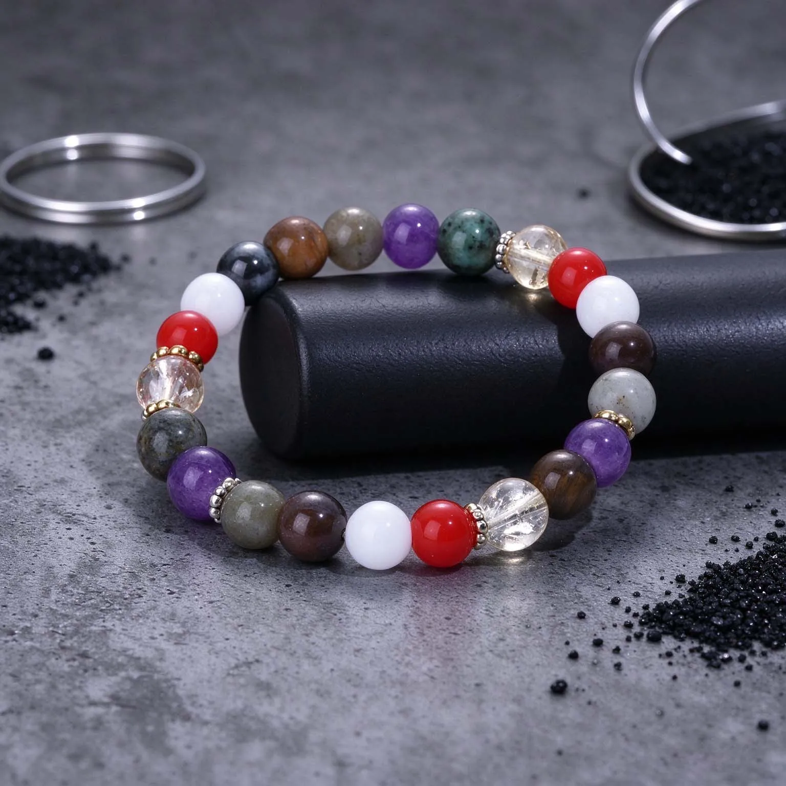 1pc Black Agate Devil's Eye Elastic Beaded Bracelet, symbolizing courage to face challenges, unisex wrist accessory