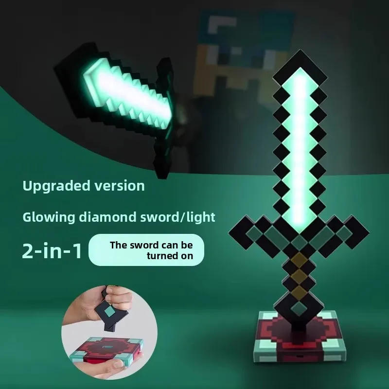 ماينكرافت السيف السرير المزاج الإضاءة لعبة بكسل السيف سطح المكتب زخرفة تأثيري لعبة الدعائم ضوء الليل مضيئة الديكور الهدايا