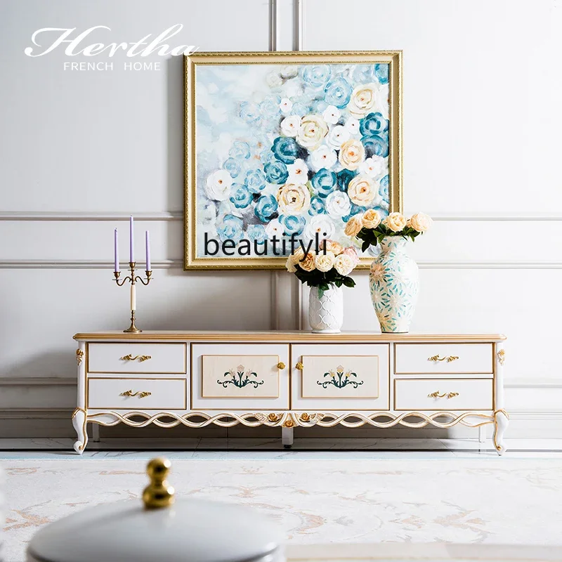 Pastoral small French TV cabinet, storage wine cabinet collection, solid wood parquet frame customization
