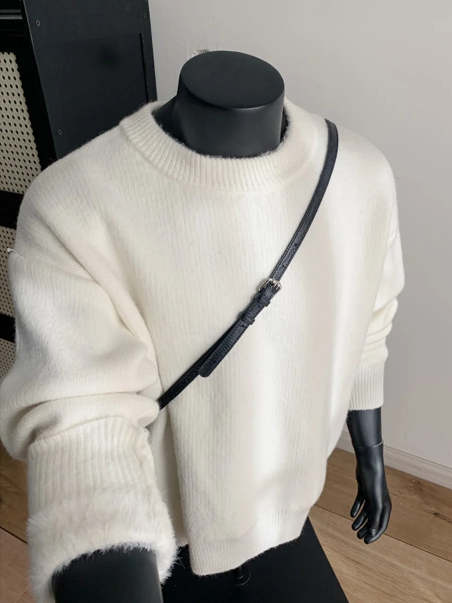 

Thiened Fce round Ne Knitwear Men's Winter Warm Base Layer irt Cleanfit Lazy Knitted Sweater Casual Sle Long Sve