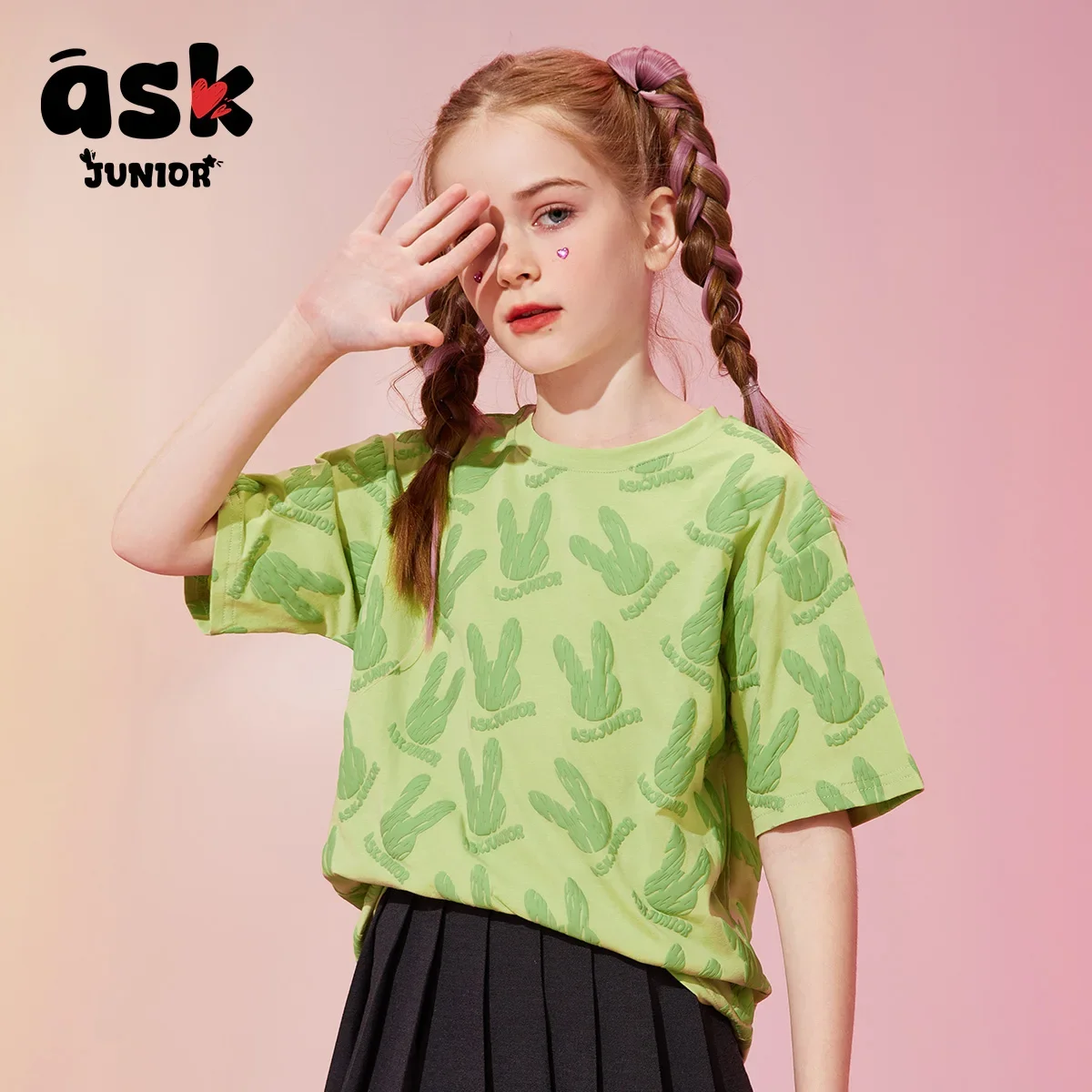 تي شيرت صيفي رقيق متوسط الحجم للأطفال الصغار بأكمام قصيرة من إسأل فوم على شكل أرنب مطبوع بالكامل #6