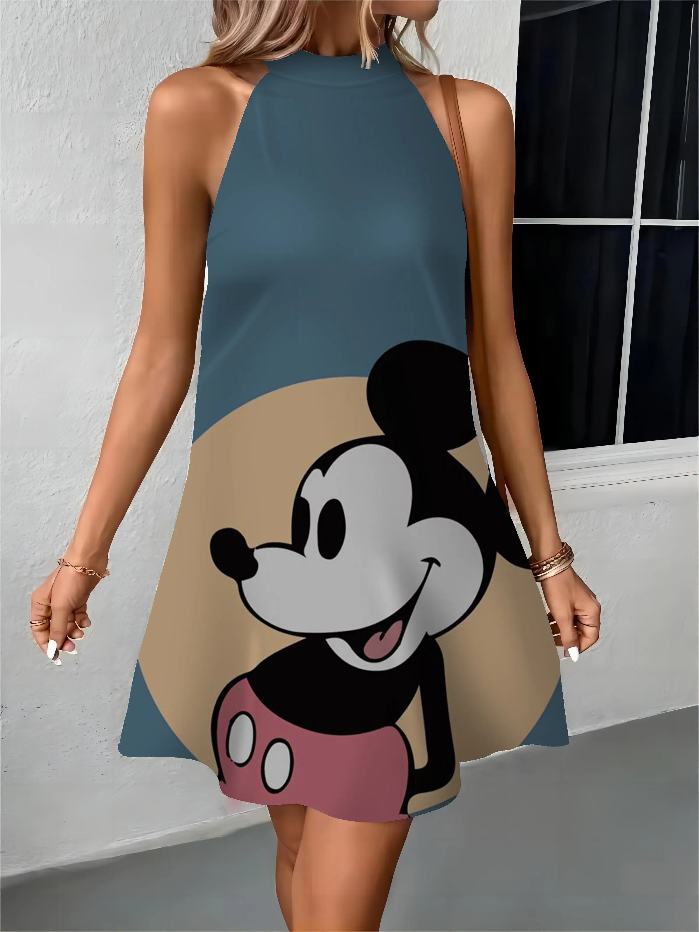 Off Shoulder Elegant Dresses for Women Beach Dress Disney Bow Knot Apron Mickey Minnie Mouse Womens Fashion Summer 2024 Party