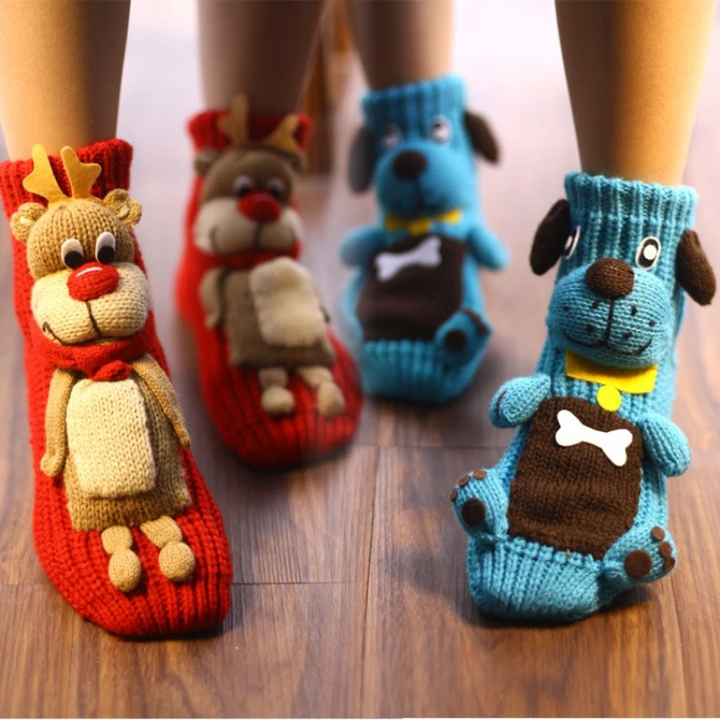 

3D stereoscopic cartoon anti-slip woolen socks, adult floor socks, thickened winter warm Christmas socks