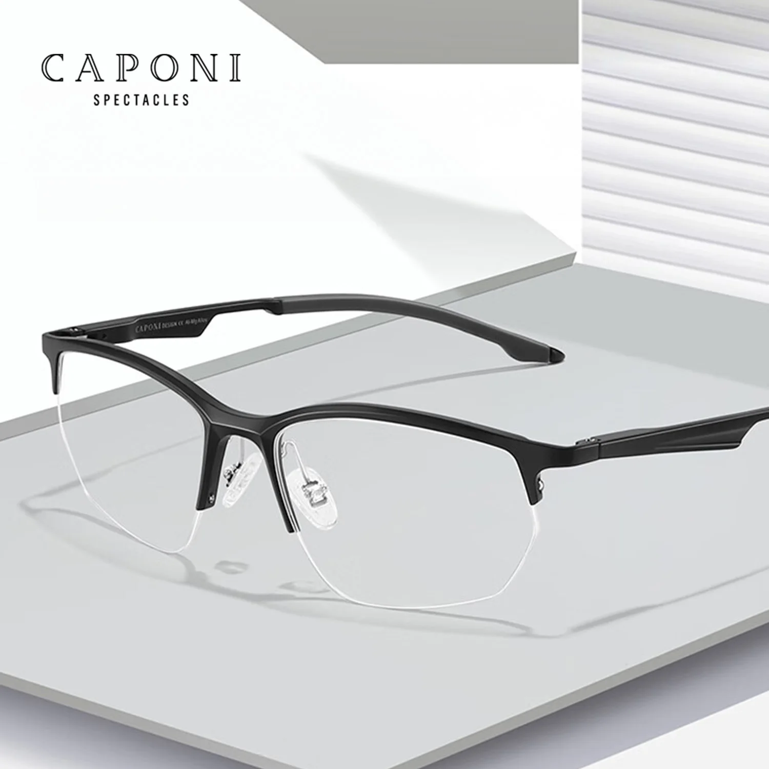 

CAPONI Glasses For Men Alloy Vintage Brand Designer Eyeglasses Frames Blue Light Blocking Photochromic Half Frame Glasses J24604