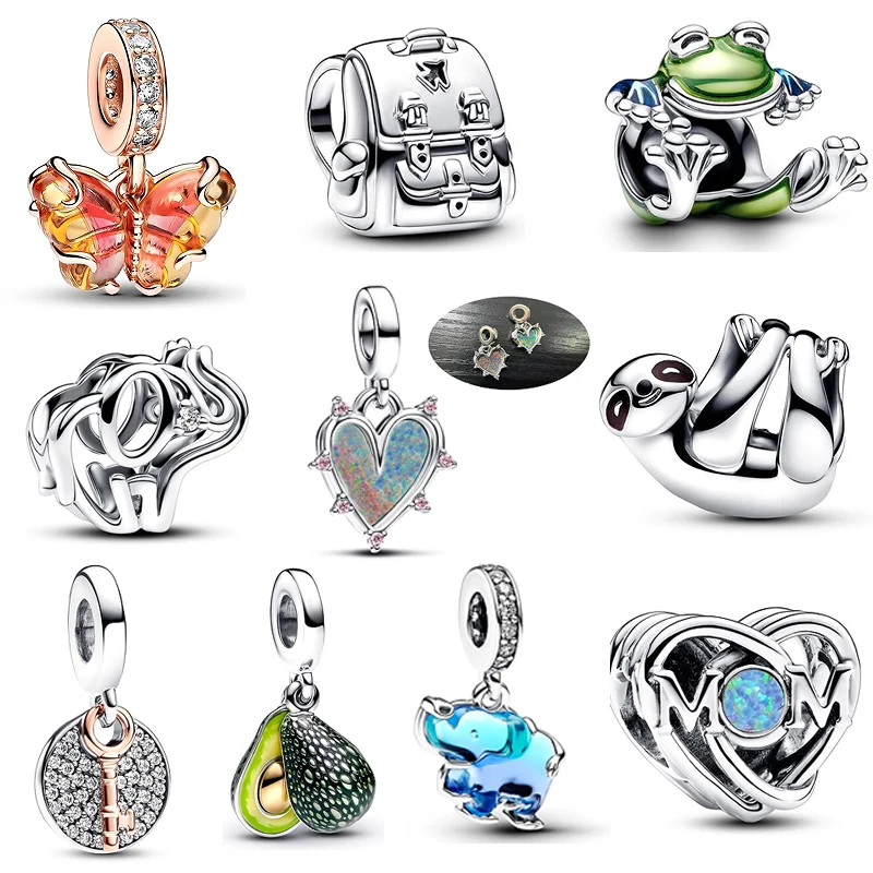 Original 100% 925 Silver Hanging Sloth Climbing Frog Colour Heart School Bead Charms Fit Pantaro Bracelet DIY Jewelry Women Gift