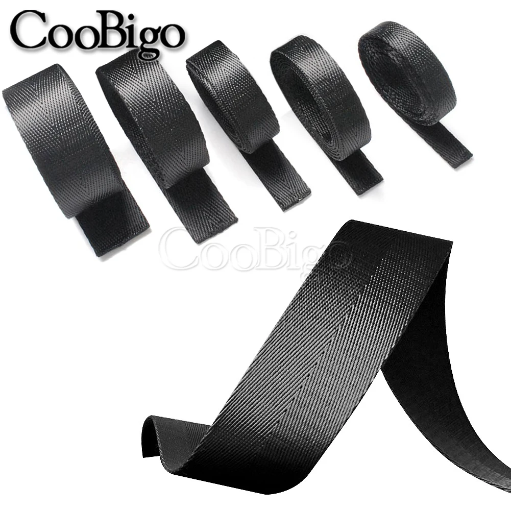 10Yards Nylon Webbing Strap Ribbon Tape Textile Fiber Band for Sewing Belt Harness Backpack Bag Black Herringbone Woven 10-50mm