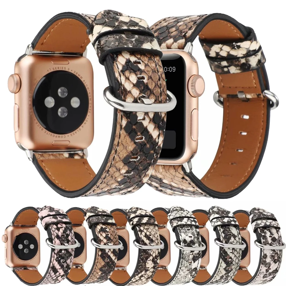 

Strap For Apple watch 44mm 40mm 45mm 41mm iWatch band 42mm Snake Pattern Genuine Leather Bracelet Apple watch series 7 6 5 3 SE