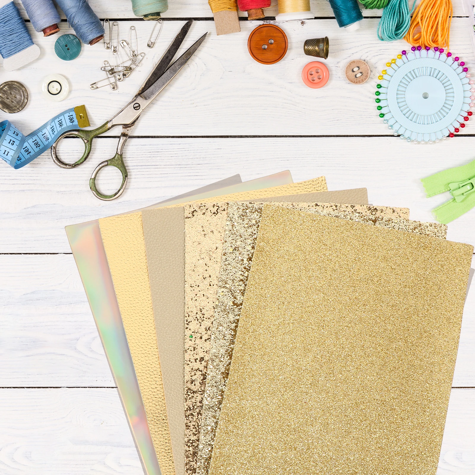 

6 Pcs Artificial DIY Craft Sheets PU Fabric Golden Color Eyelash Boxes Trays Sewing Material H made Projects