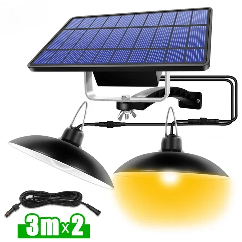 Double Head Solar Chandelier Outdoor Decor IP65 Waterproof Led Powered Lamps Pendant Night Camping Yard Garden Hanging Lights