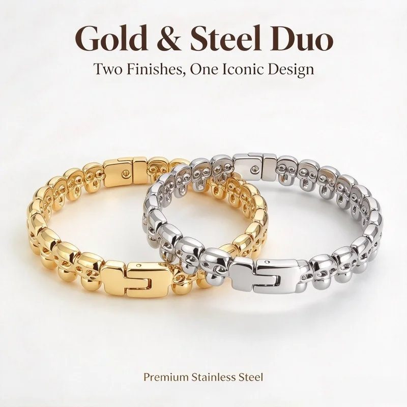 Gold Color Snap-on Bangle Bracelet Stainless Steel Trendy Durable Women Fashion Jewelry Gift for Party Daily