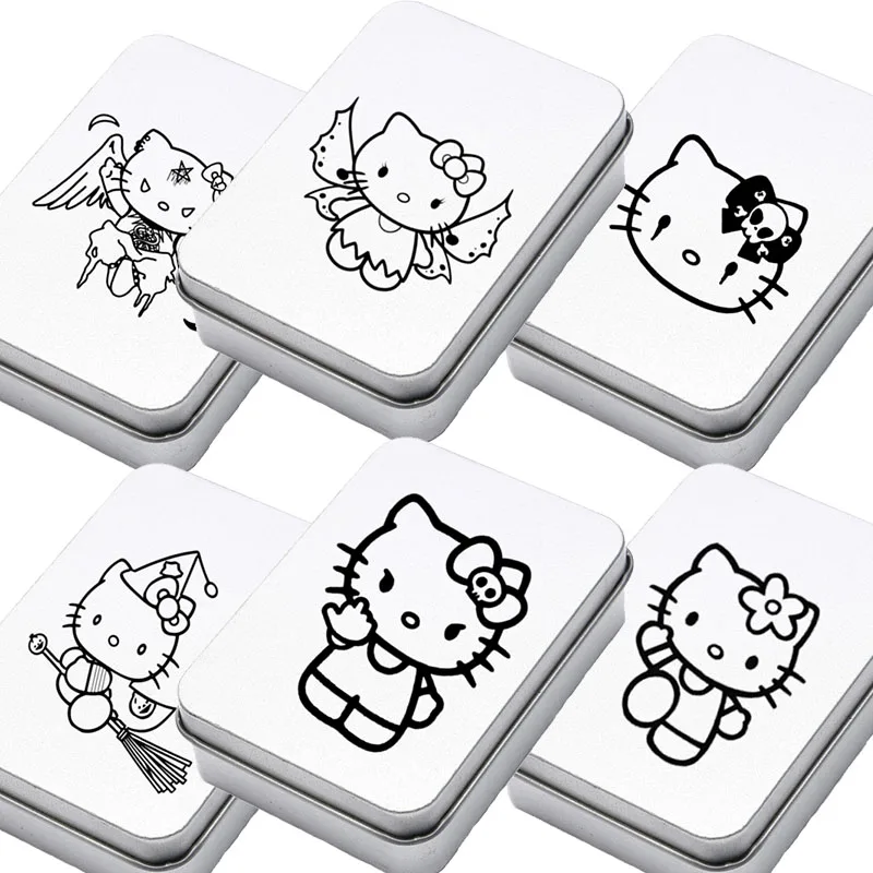 

Забавный узор Hello Kitty, железная коробка, студенческая коробка для хранения, настольные украшения, дорожные конфеты, таблетки, детская пыленепроницаемая наклейка для фото пары