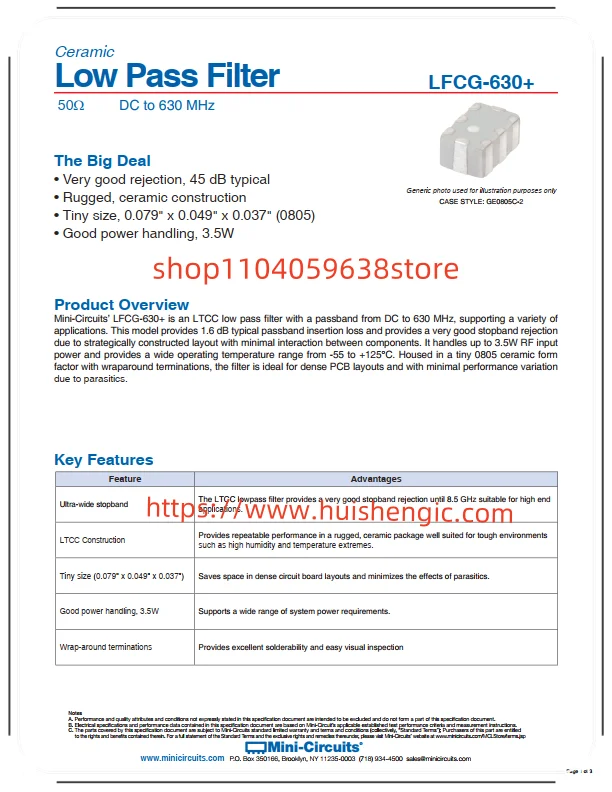 LFCG-630+      780MHz low-pass ceramic filter 50 ohms 0805 (2012 metric), 8 PCB