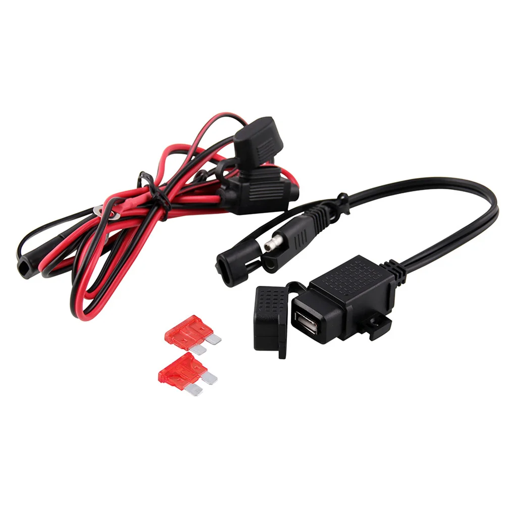 12 V Motorcycle Phone GPS Cable Adapter SAE USB Mobile Water Proof Inline Fuse Power Supply