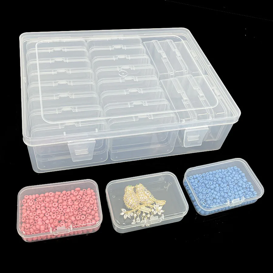 22-cell detachable PP transparent plastic storage box Jewelry tools plastic box DIY beaded nail nail box
