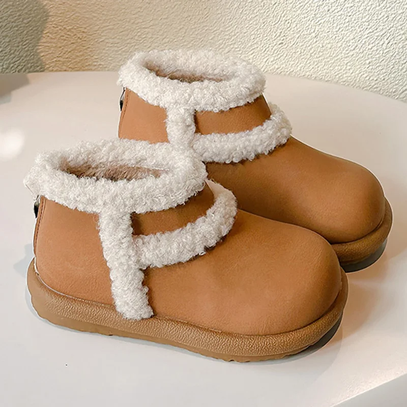 

Зимние сапоги из искусственного меха для девочек, винтажные детские зимние сапоги, плюшевые сапоги для мальчиков и девочек, зимняя детская теплая хлопковая обувь