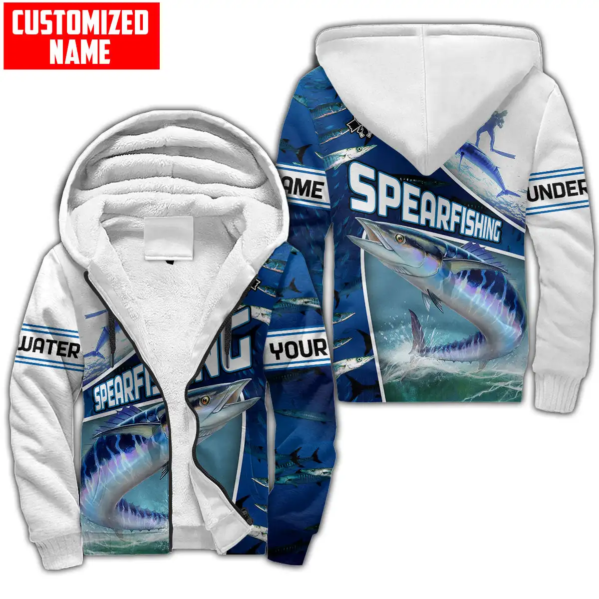 Personalized Name Tuna Fishing 3D Printed Winter Thicker Zip Hoodie Unisex Casual Hooded Coat Tracksuit Warm Fleece Jacket JH10