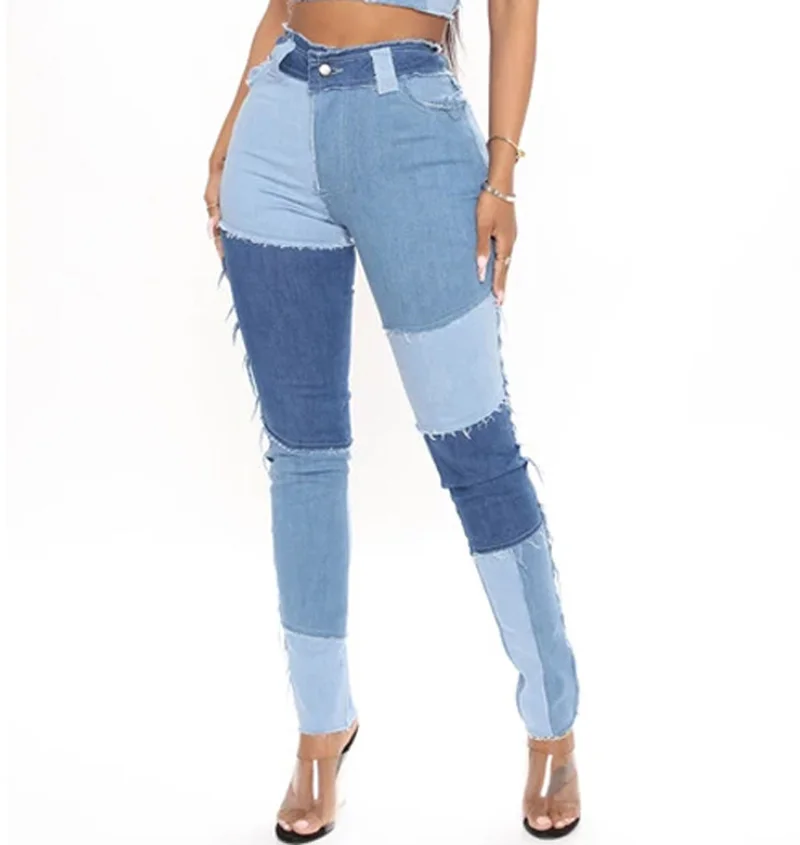 

Women Casual Jeans pencil Pants Pannelled Tassel Collisiion Fashional Design High Waist Fit Female High Quality 90Y70