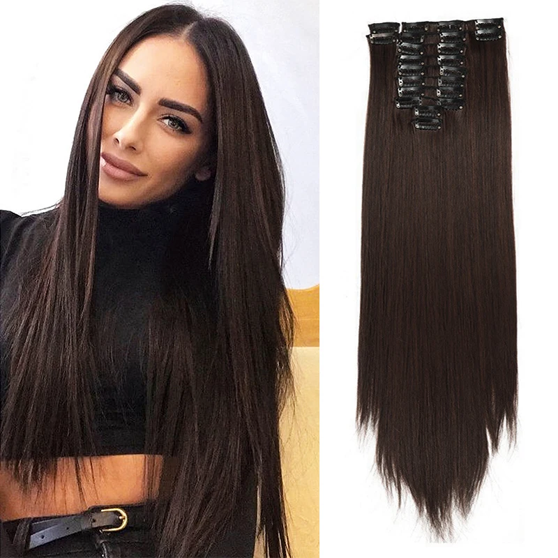 12Pcs/Set 25Inch Synthetic Clips In Long Wavy Thick Hairpiece Full Head Rainbow Hair Extensions Hair for Women Girls Daily Dress