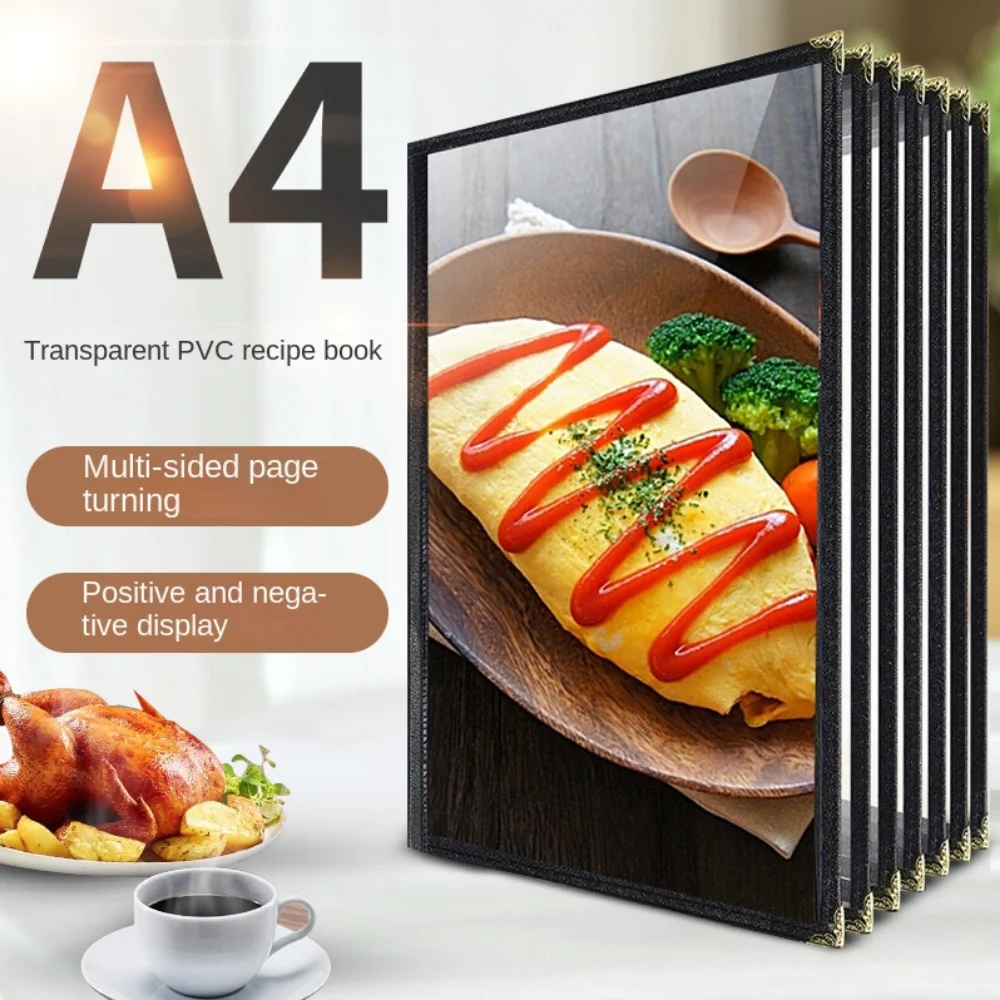 

Foldable PVC Transparent Menu Cover Metal Corners Reusable A4 Menu Paper Holder Protective Various Types Loose Leaf Binder