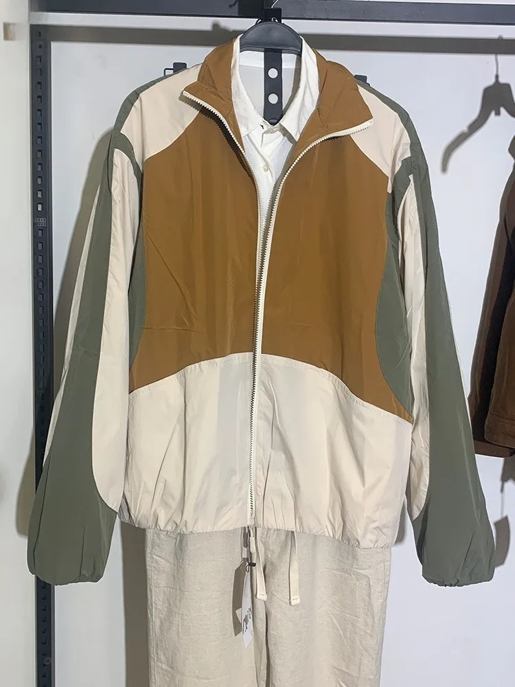 

Мужская куртка из технологичной ткани в стиле пэчворк с воротником-стойкой, осенняя новинка, свободный крой, молодежная, удлиненная, на молнии...