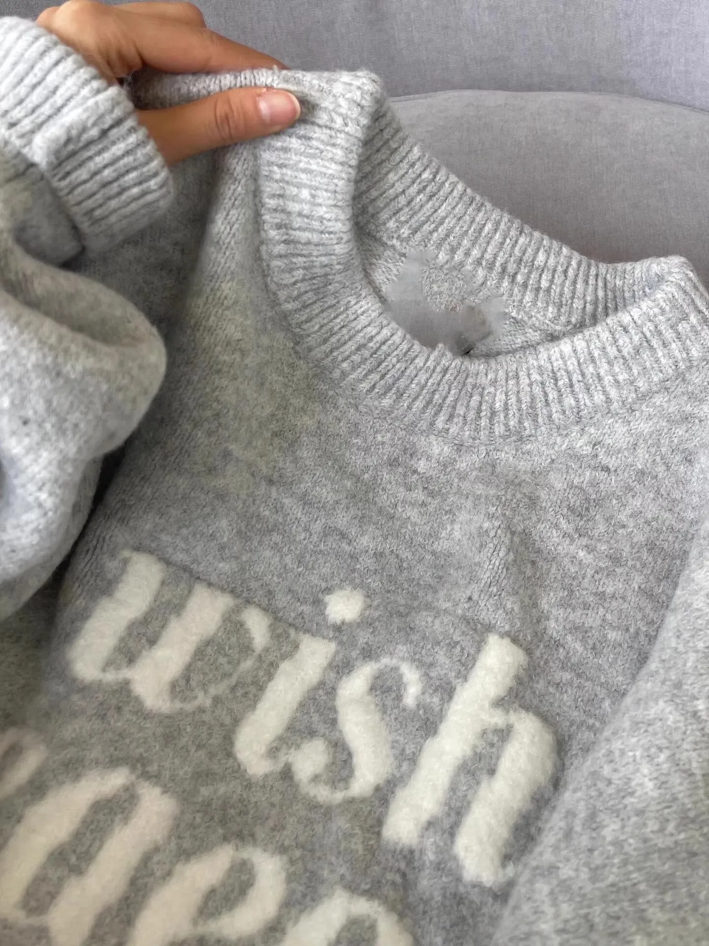 

American Retro Letter Embroidered ey Knitted Sweater Women's Loose Autumn Winter round Ne Soft Warm Knitwear Top