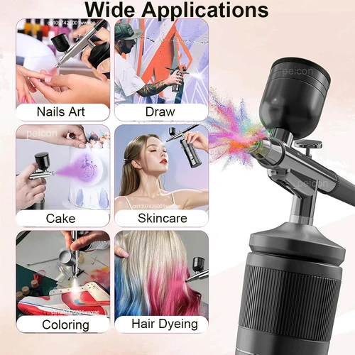 Imagen 2 del producto Mini aerógrafo para uñas con compresor, Kit de pistola pulverizadora para pintura, modelado, manualidades, aerógrafo inalámbrico de mano, Mini pistola pulverizadora