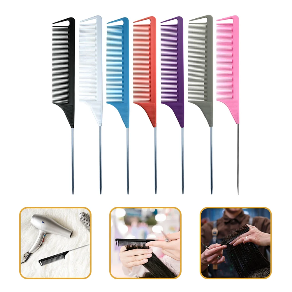 

6 Pcs Steel Needle Pointed Tail Comb Combs Tinting DIY Highlight 22x3cm Plastic Hair Styling Salon Rat