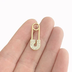 10 x Matt Gold Color Safety Pin Crystal Rhinestone Charms Pendants for DIY Necklace Jewelry Making Findings Accessories 26x10mm