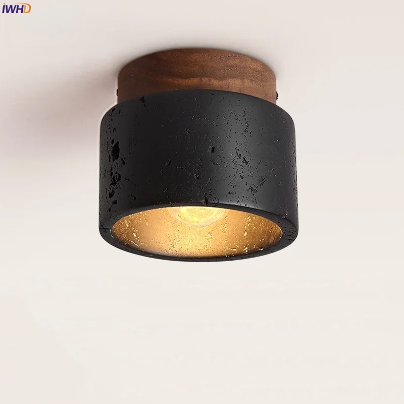 

IWHD Japan Vintage LED Ceiling Lights Decorations Living Room Bedroom Design Loft Black Travertine Ceiling Lamp Lampara Techo