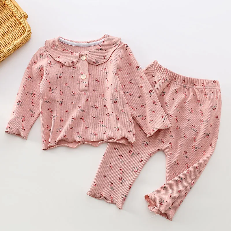 Autumn Spring Infant Baby Girls Clothing Set Cotton Printed T-shirt+Pants  Pajama Home Clothes Children Clothes Suit