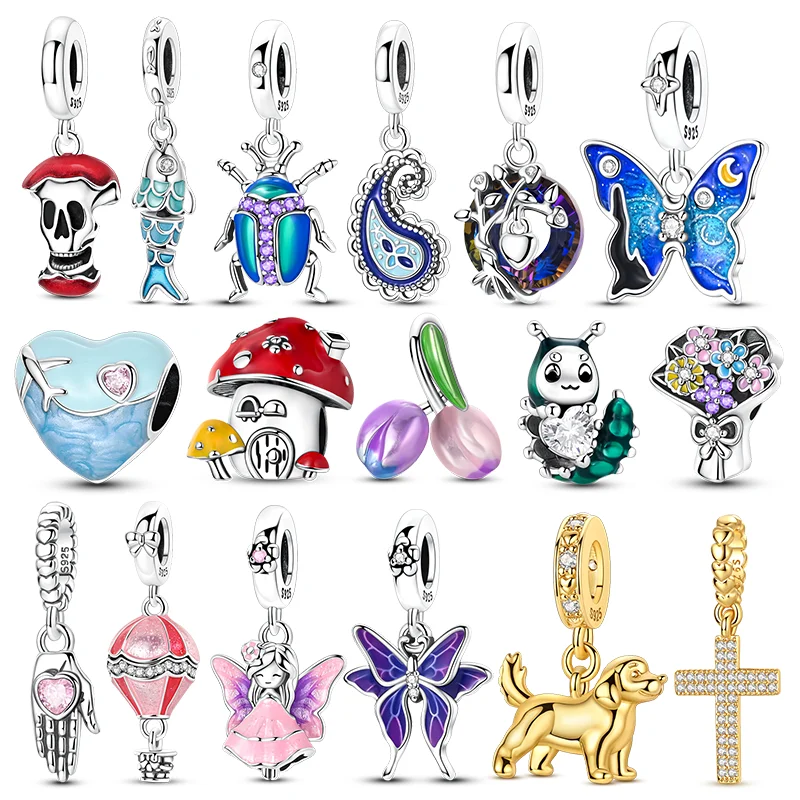 

Original 925 Sterling Silver Charms Bead CZ Zircon Butterfly Apple Cross Dangle Fit Bracelet DIY Woman Jewelry Gift For Friend