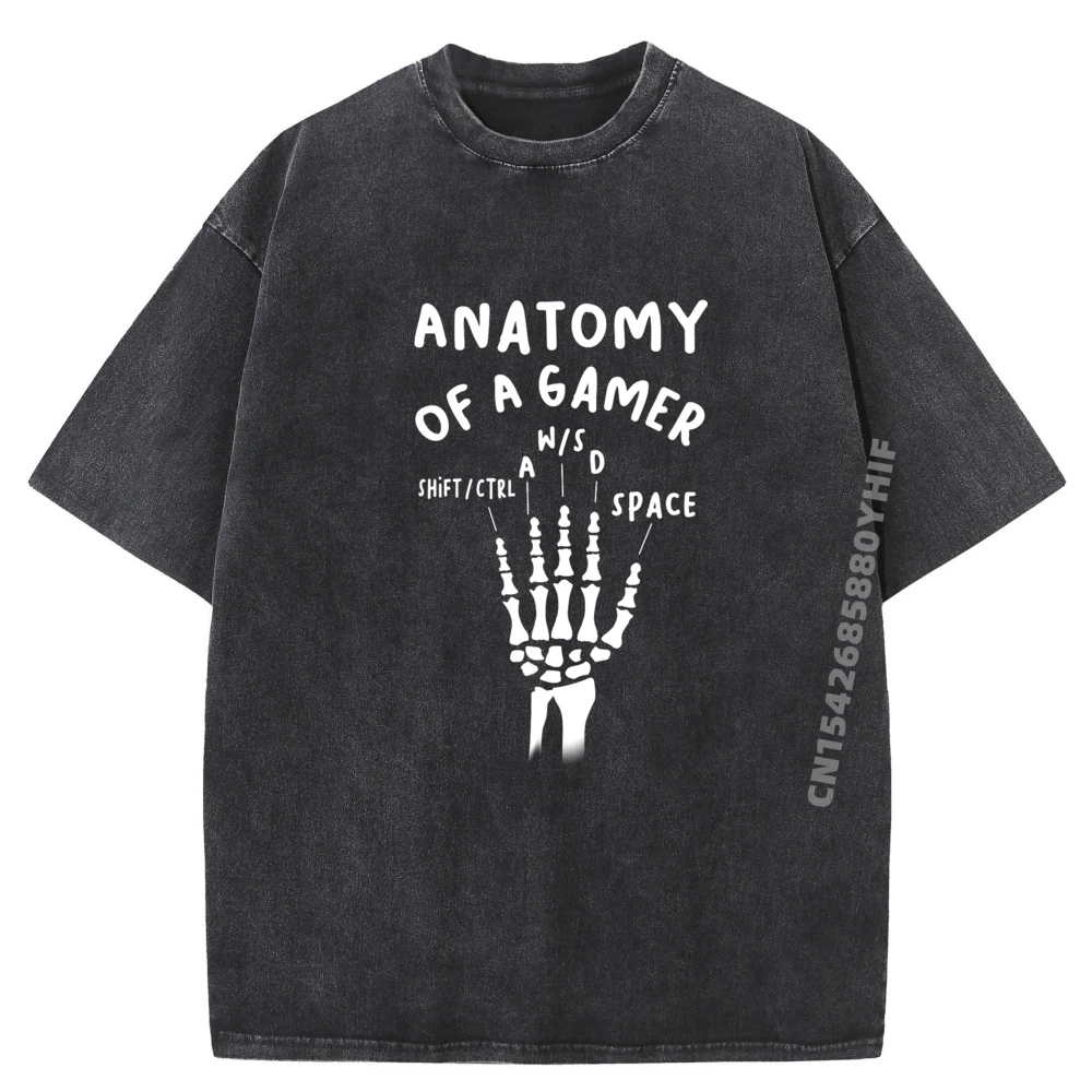 

Skeleton Hand Anatomy Of A Gamer Computer Gaming Pajamas Brand T Shirt Mens Gifts Retro Washed T-shirt